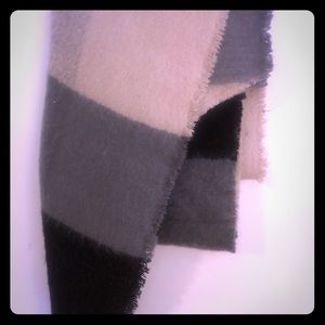 Color block blanket scarf in Tan Black and Grey.